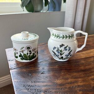 Portmeirion Botanic Garden collection covered sugar bowl and a creamer